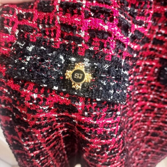 St. John Red Black Silver Short Sleeve Tweed Dress - Picture 4 of 9